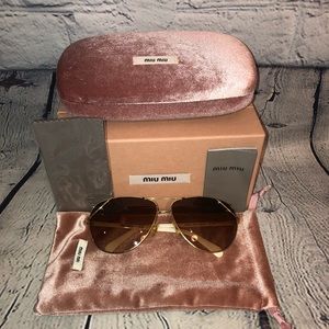 Miu Miu Gold-rimmed Aviator Sunglasses with Case